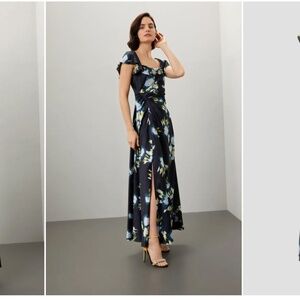 Tanya Taylor Luna Dress Short Flutter Sleeve Cowl Neck Floral Print Navy Size 12